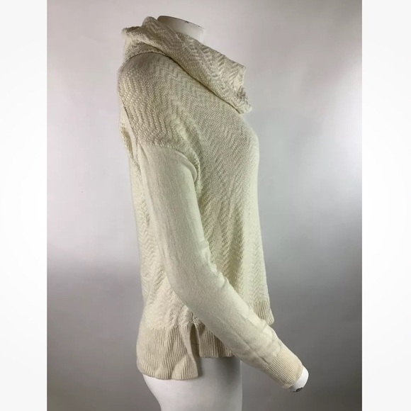 Joie Sz S Wool Cashmere Cowl Neck Sweater Creme Pullover Style Ribbed Knit - Picture 3 of 6